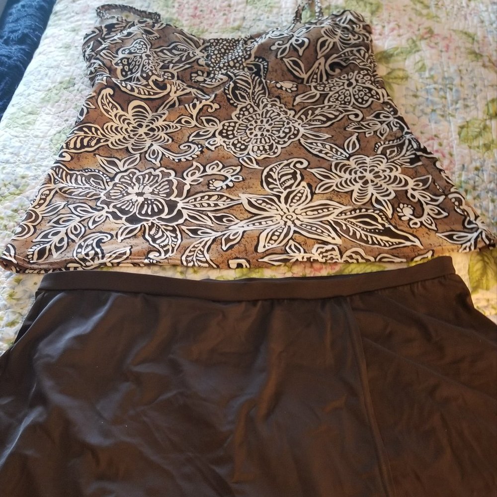 Brown Flowered Two Piece Swimsuit